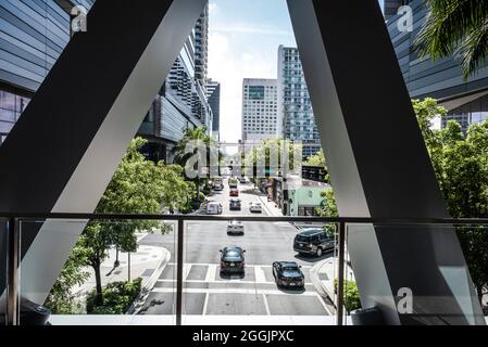 Blick auf die Skyline der Innenstadt vom neuen Brickell City Center, Miami, Florida Stockfoto