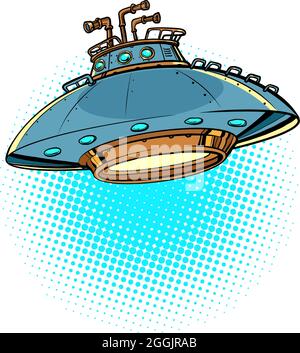 UFO fliegende Untertasse isoliert auf einem neutralen Hintergrund. Alien-Raumschiff Stock Vektor