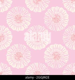 Moderne abstrakte Gerbera Gänseblümchen Blume nahtlose Muster Hintergrund. Geometrische Wiederholung mit einfarbigen rosa Pastellfloralen. Botanischer Lino-Druck Stock Vektor