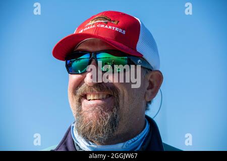 Angeln auf Rotbarsch auf Isle of Palms, South Carolina. Stockfoto