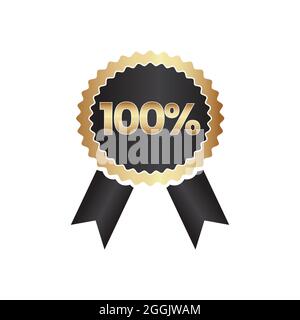 100 % Prozent Black Gold Ribbon Badge Stock Vektor