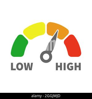 Skala für niedrige bis hohe Spurweite Tachosymbol von Grün bis Rot isoliert messen Stock Vektor