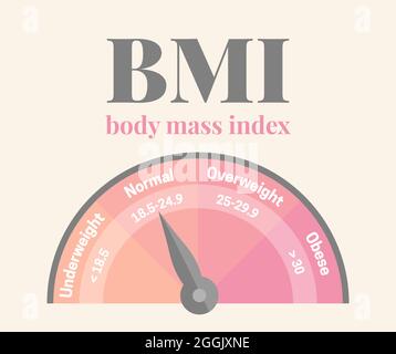 BMI Body Mass Index Feminine Pink Infografik Vektor-Illustration für Gewichtsreduktion oder Gewichtszunahme Stock Vektor