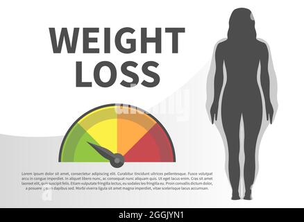Gewichtsverlust Infografik Vektor-Illustration mit Frau Silhouette von normal gesund zu fettem Gewicht Stock Vektor