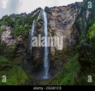 Catarata de Gocta - einer der höchsten Wasserfälle der Welt, dem Norden Perus. Stockfoto