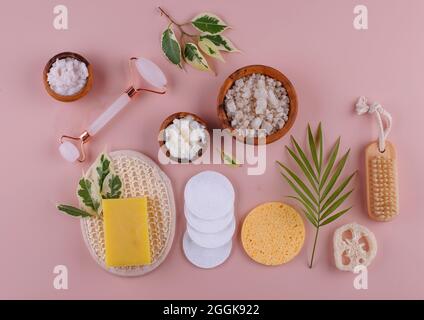 Wiederverwendbare Pflegezubehör. Zero Waste nachhaltiges Lifestyle-Konzept Stockfoto