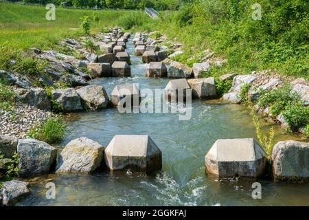 Fischleiter für Laichwanderung am Lech Stockfoto