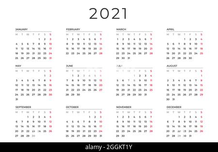 2021 Kalenderdesign auf weißem Hintergrund Stock Vektor