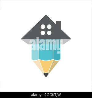 Design mit Bleistifthaus-Logo. Einfach zu ändernde Farben. Stock Vektor
