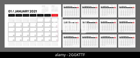 2021 Kalender Einfaches Vektor-Design Stock Vektor