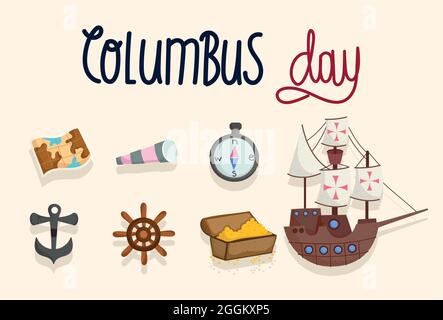 Columbus Day Icons set Stock Vektor