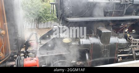 Dampflokomotive und pullman Carraiges, Kiddetrminster 29, 08,2021. Kidderminster nach Bridgenorth, Severn Valley Railway, England, Großbritannien, The Explorer Stockfoto