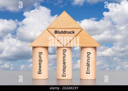 Hoher Blutdruck aufgrund von Bewegungsmangel, Entspannung und schlechter Ernährung Stockfoto