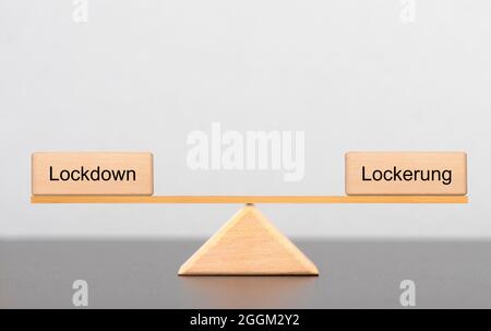 Entscheidung und Abwägung zwischen Lockdown und Öffnung in der Corona-Krise Stockfoto