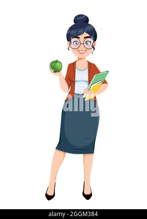 Alles gute für den Techer Tag. Nette weibliche Lehrer Cartoon-Charakter. Vektordarstellung auf weißem Hintergrund isoliert Stock Vektor