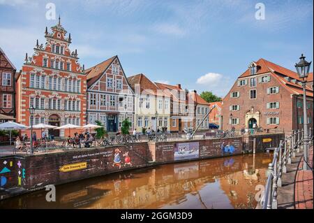 Hansestadt Stade, Altstadt an der Schwinge, Hansestadt, prachtvolle Fassade des Bürgermeisters Hintze-Hauses, Schwedenspeicher-Museum Stockfoto