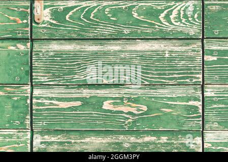 Alte grüne schäbige Holztür Hintergrund, Textur. Stockfoto