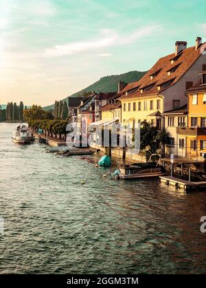 Stein am Rhein, Rhein, Stadt, Flussufer, Schweiz Stockfoto