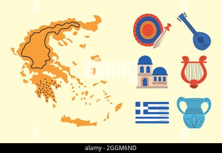 Stellen Sie Ikonen der griechischen Kultur ein Stock Vektor