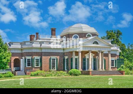 Der Westportikus von Thomas Jeffersons Monticello in Virginia. Stockfoto