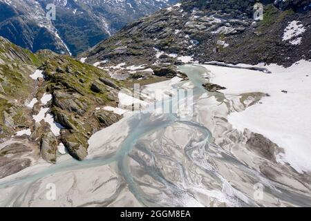 Luftaufnahme, Bächlital im Grimselgebiet Stockfoto