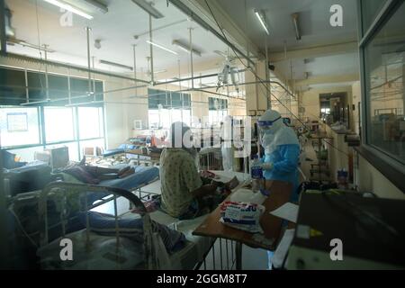 Colombo, Sri Lanka. September 2021. COVID-19-Patienten werden am 1. September 2021 in einem Krankenhaus in Colombo, Sri Lanka, behandelt. Quelle: Ajith Perera/Xinhua/Alamy Live News Stockfoto