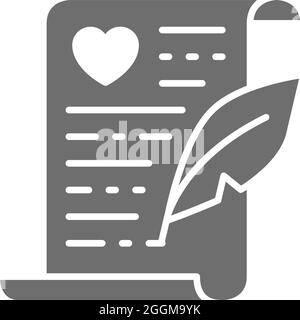 Hochzeitsurkunde, graues Symbol für den Ehevertrag. Isoliert auf weißem Hintergrund Stock Vektor