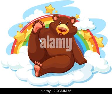 Grizzly Bär auf der Wolke mit Regenbogenabbildung Stock Vektor