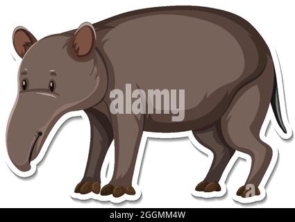 Eine Stickervorlage von Tapir Cartoon Figur Illustration Stock Vektor