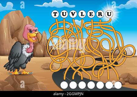 Spiel Geier Labyrinth finden Weg zum Wort Stock Vektor