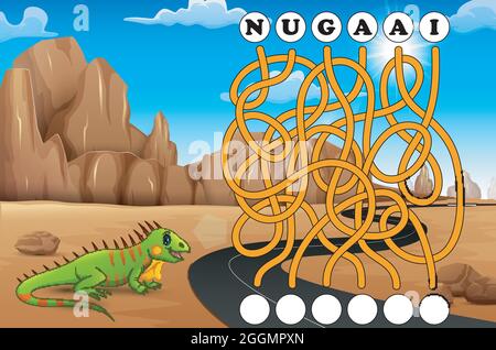 Spiel iguana Labyrinth finden Weg zum Wort Stock Vektor