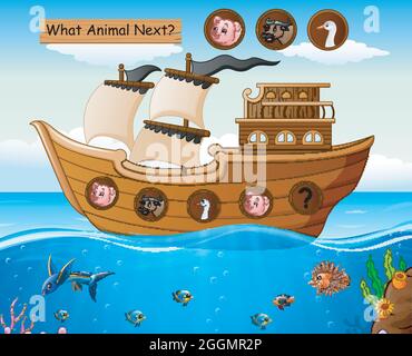 Holzboot-Segeln mit Tieren auf dem Bauernhof Thema Stock Vektor