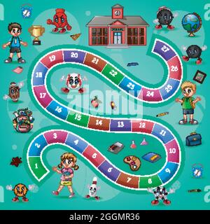 Schlangen und Leitern Spiel Schule Thema Stock Vektor