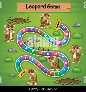 Schlangen und Leitern Spiel Leopard Thema Stock Vektor