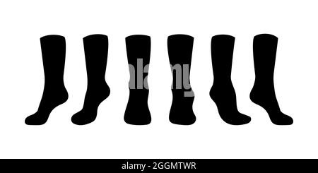 Schwarze Socken Vorlage mockup flache Stil Design Vektor Illustration Set isoliert auf weißem Hintergrund. Lange schwarze Socken mit verschiedenen Winkeln Mockups. Stock Vektor