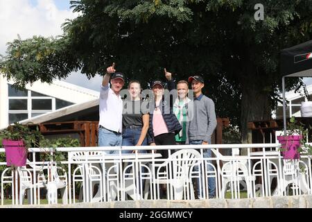 Andre Schröder,Charlotte Grave, amke Strohmann, Mario Henschel, Marvin Jünger beim Pressetermin zum Springturnier anlässlich der Görlitzer Springtage Stockfoto