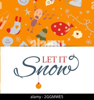 Banner mit weihnachtlichen Designelementen im Doodle-Stil. Weihnachtspostkarte. Vektor Stock Vektor