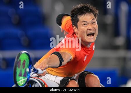 Tokio, Japan. September 2021. Shingo Kunieda (JPN) Rollstuhltennis: Halbfinale der Herren im Einzel während der Paralympischen Spiele von Tokio 2020 im Ariake Tennis Park in Tokio, Japan. Quelle: AFLO SPORT/Alamy Live News Stockfoto