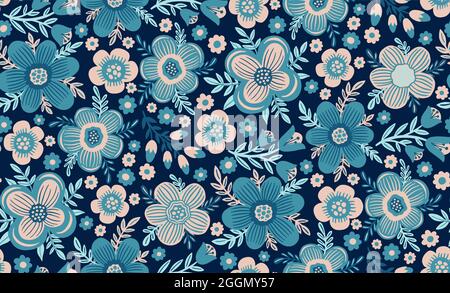 Seamles Muster Blume.Handgezeichneter Druck von Textil.Vintage florales Design. Stock Vektor