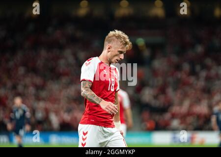 Kopenhagen, Dänemark. September 2021. Daniel Wass (18) aus Dänemark während der UEFA-WM-Qualifikation zwischen Dänemark und Schottland im Park in Kopenhagen. (Foto: Gonzales Photo/Alamy Live News Stockfoto