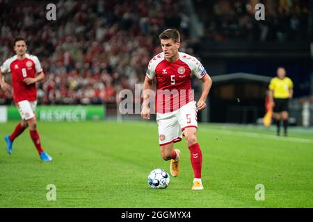 Kopenhagen, Dänemark. September 2021. Joakim Maehle (5) aus Dänemark, gesehen während der UEFA-WM-Qualifikation zwischen Dänemark und Schottland im Park in Kopenhagen. (Foto: Gonzales Photo/Alamy Live News Stockfoto