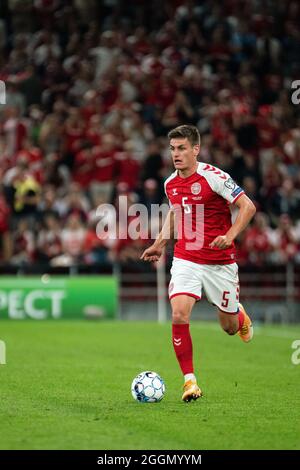 Kopenhagen, Dänemark. September 2021. Joakim Maehle (5) aus Dänemark, gesehen während der UEFA-WM-Qualifikation zwischen Dänemark und Schottland im Park in Kopenhagen. (Foto: Gonzales Photo/Alamy Live News Stockfoto