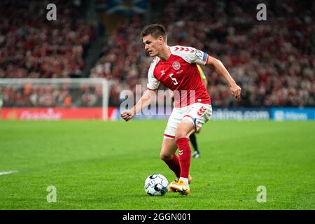 Kopenhagen, Dänemark. September 2021. Joakim Maehle (5) aus Dänemark, gesehen während der UEFA-WM-Qualifikation zwischen Dänemark und Schottland im Park in Kopenhagen. (Foto: Gonzales Photo/Alamy Live News Stockfoto