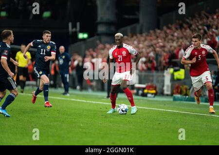 Kopenhagen, Dänemark. September 2021. Mohamed Daramy (21) aus Dänemark, gesehen während der UEFA-WM-Qualifikation zwischen Dänemark und Schottland im Park in Kopenhagen. (Foto: Gonzales Photo/Alamy Live News Stockfoto