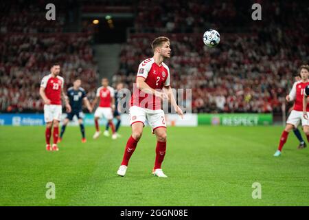 Kopenhagen, Dänemark. September 2021. Joachim Andersen (2) aus Dänemark, gesehen während der UEFA-WM-Qualifikation zwischen Dänemark und Schottland im Park in Kopenhagen. (Foto: Gonzales Photo/Alamy Live News Stockfoto