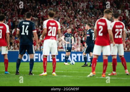 Kopenhagen, Dänemark. September 2021. Der schottische Andy Robertson (3) wurde während der UEFA-WM-Qualifikation zwischen Dänemark und Schottland im Park in Kopenhagen gesehen. (Foto: Gonzales Photo/Alamy Live News Stockfoto