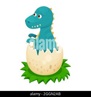 Niedliche Dinosaurier Baby im Ei schlüpfen in Cartoon-Stil isoliert auf weißem Hintergrund. Tier, Reptil kleines entzückendes Monster. . Vektorgrafik Stock Vektor