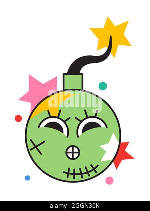 Crazy Face Sticker Vektor. Abstrakter Comic-Charakter mit großem verärgerten Auge im trendigen handgezeichneten Stil. Nettes lustiges Gesicht für Social net in hellen Farben. Stock Vektor