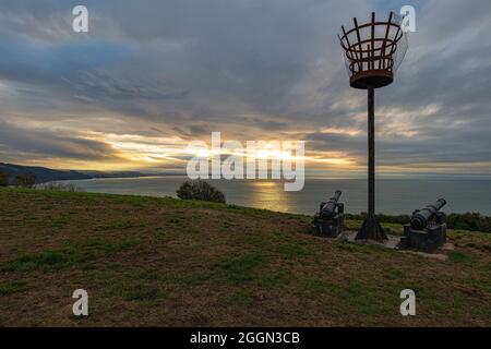 Sonnenaufgang am Beacon am Wooldown East Looe Cornwall Stockfoto