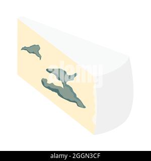 Blauer Käsekeil mit Schimmel isoliert auf weißem Hintergrund. Isometrische Ansicht. Vektor Stock Vektor